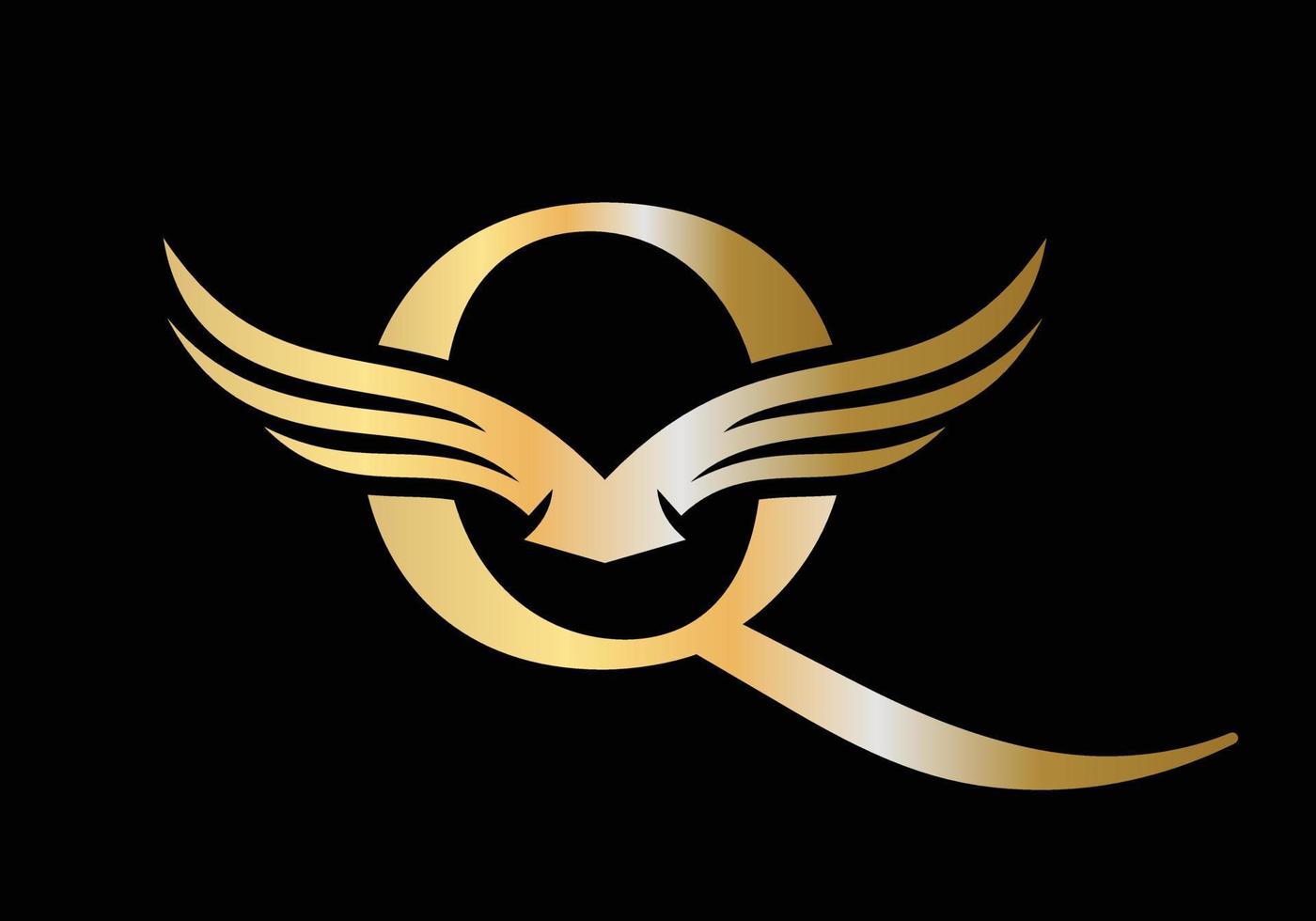 brief q vleugel logo ontwerp vector sjabloon