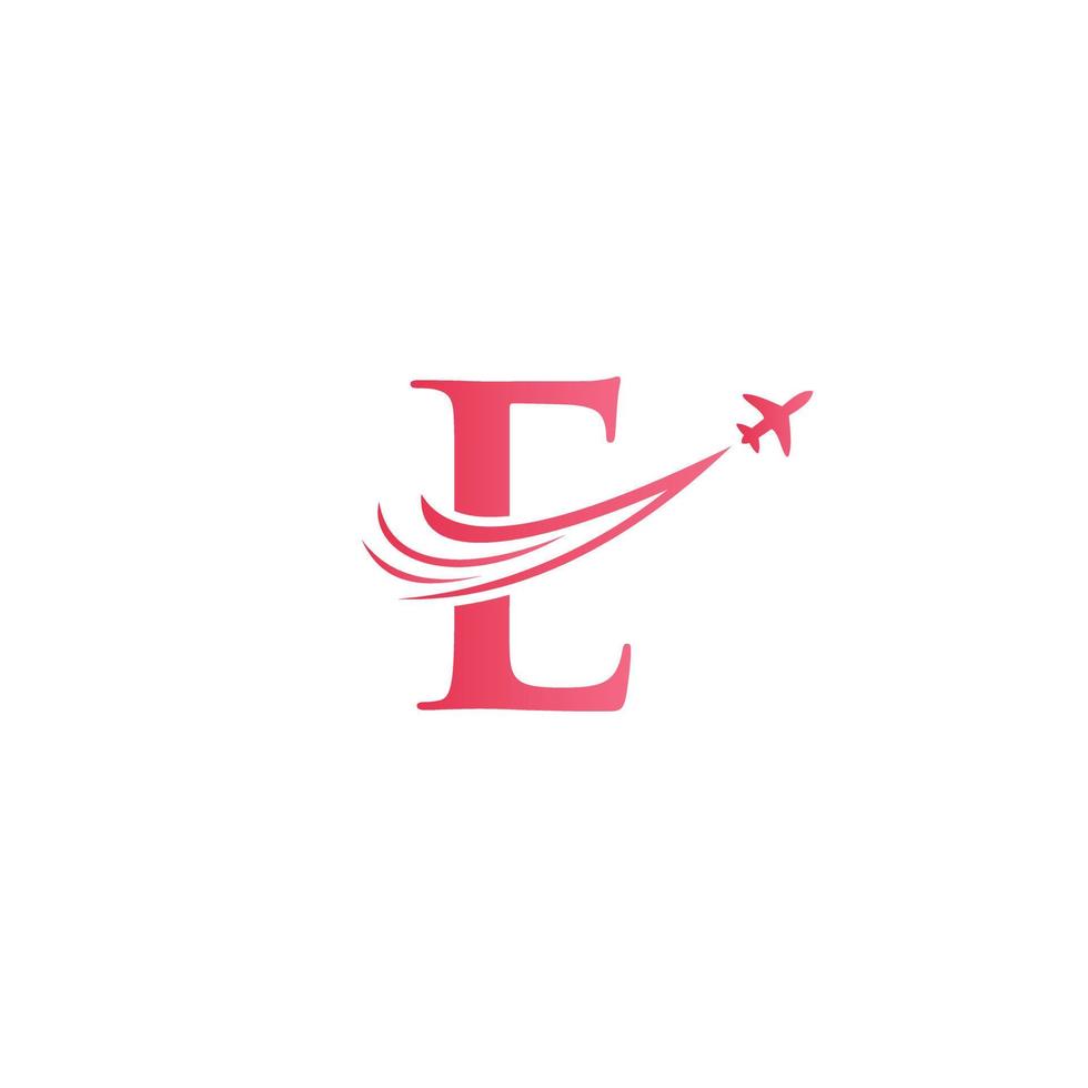 brief e reizen logo ontwerp concept met vliegend vliegtuig symbool vector
