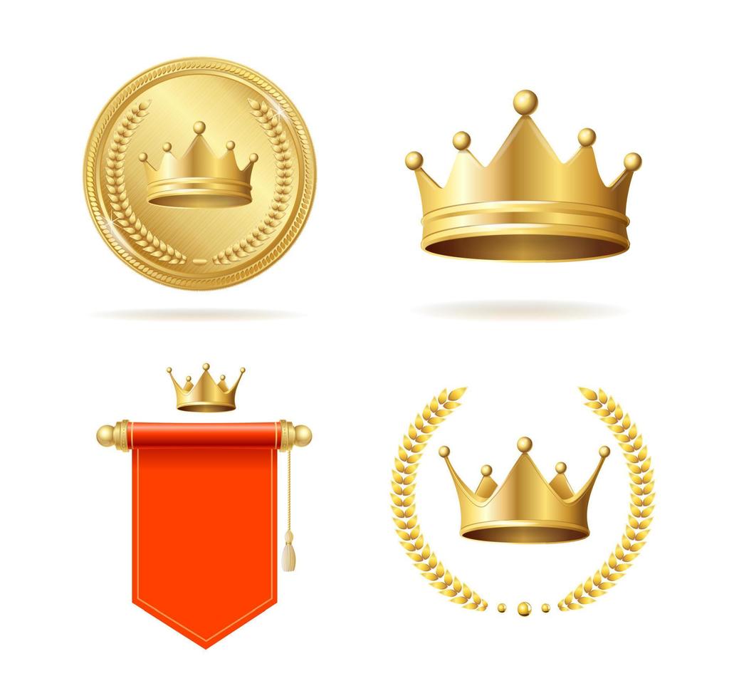 realistisch gedetailleerd 3d koning kroon en Koninklijk accessoires set. vector