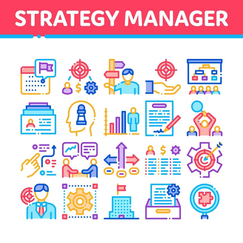 strategie manager baan verzameling pictogrammen reeks vector