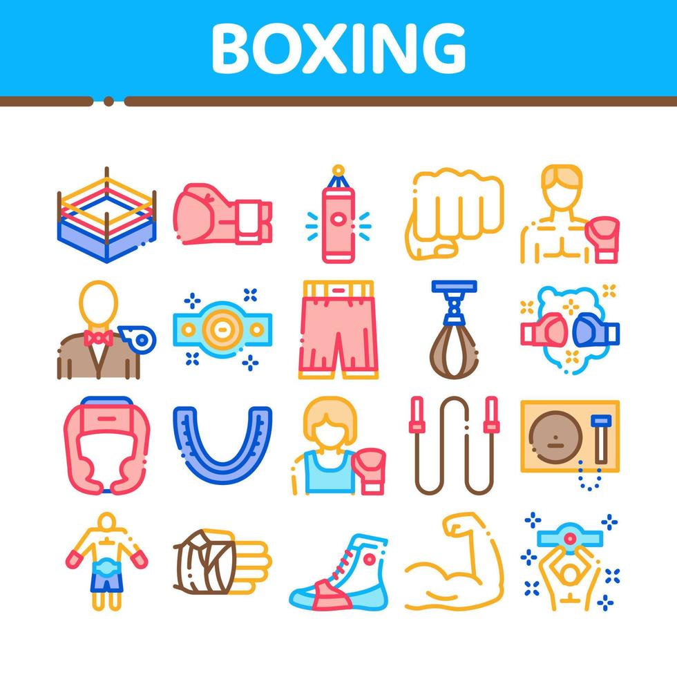 boksen sport gereedschap verzameling pictogrammen reeks vector