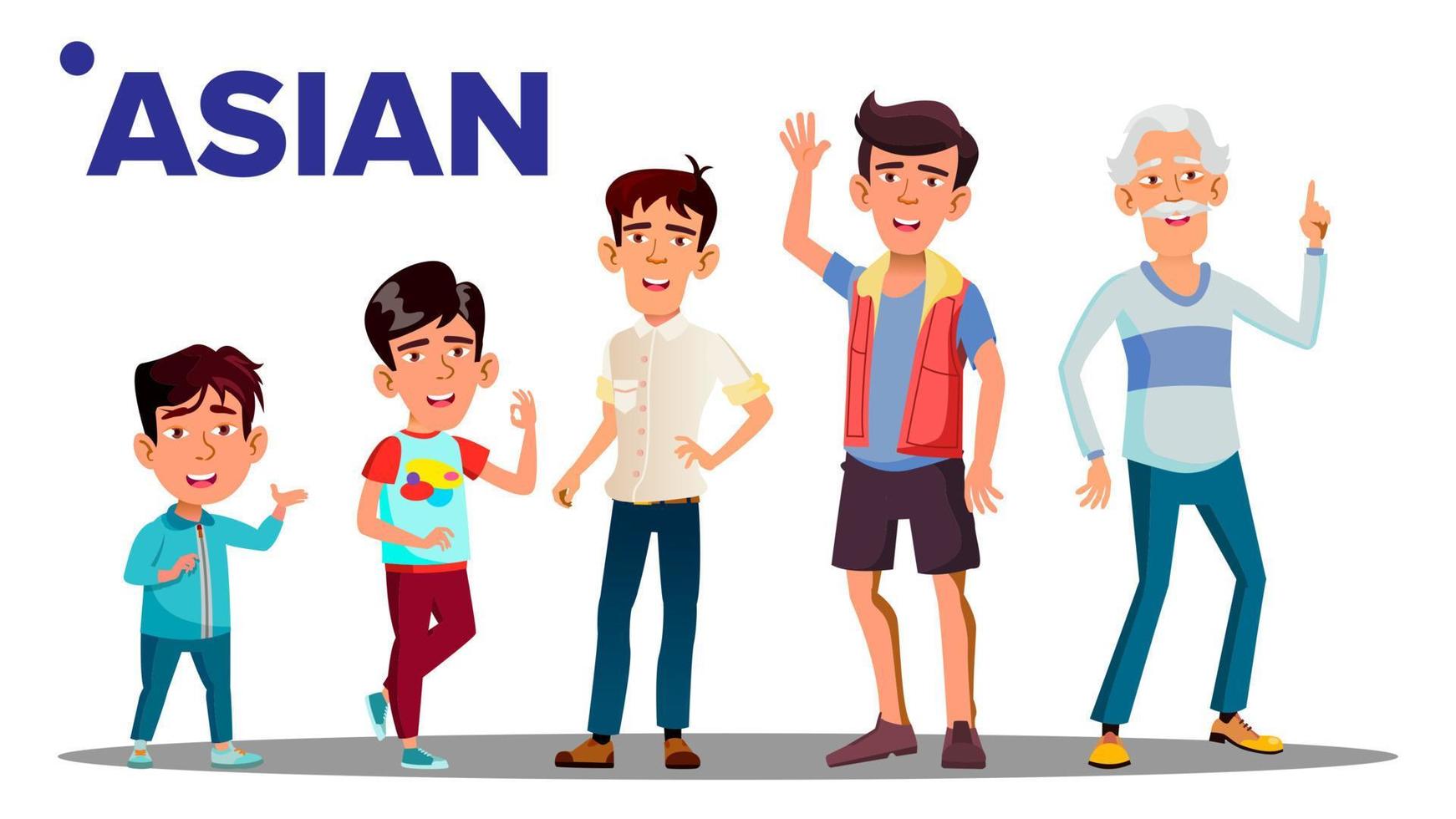 Aziatisch generatie mannetje mensen persoon vector. Aziatisch opa, vader, zoon, kleinzoon, baby vector. geïsoleerd illustratie vector