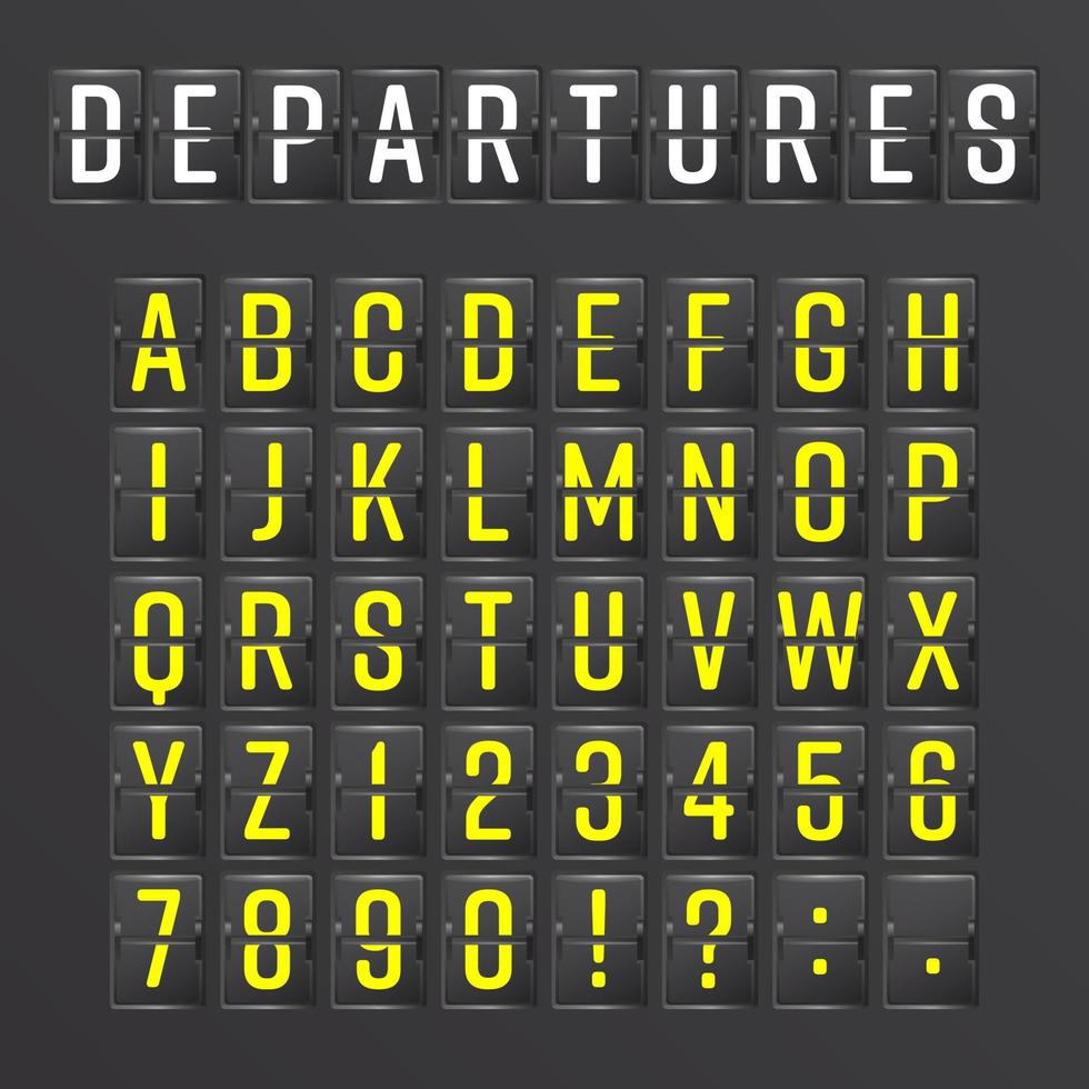 luchthaven bord vector. mechanisch rooster informatie alfabet. analoog doopvont vector