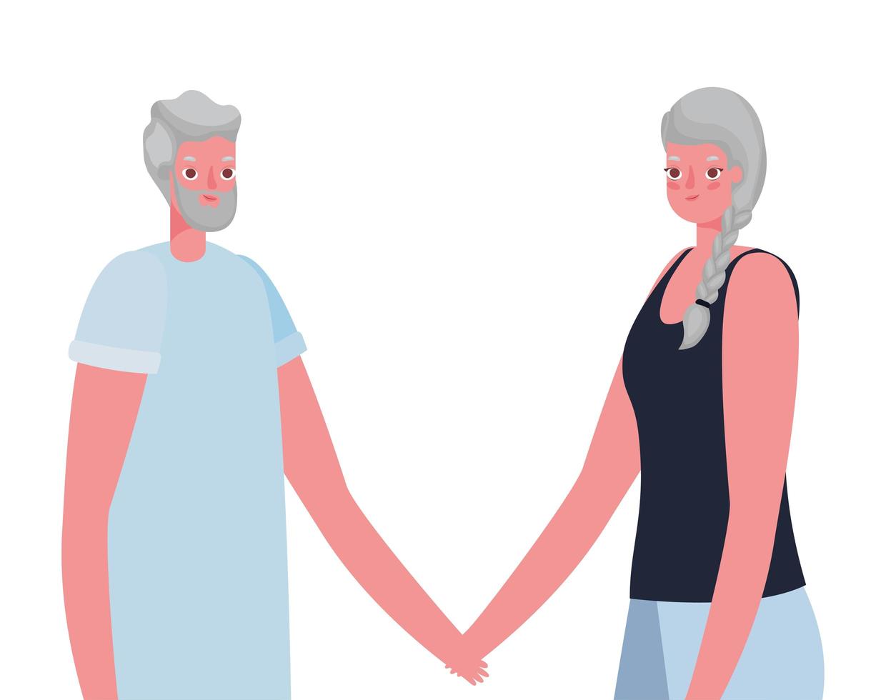 senior vrouw en man tekenfilms hand in hand vector