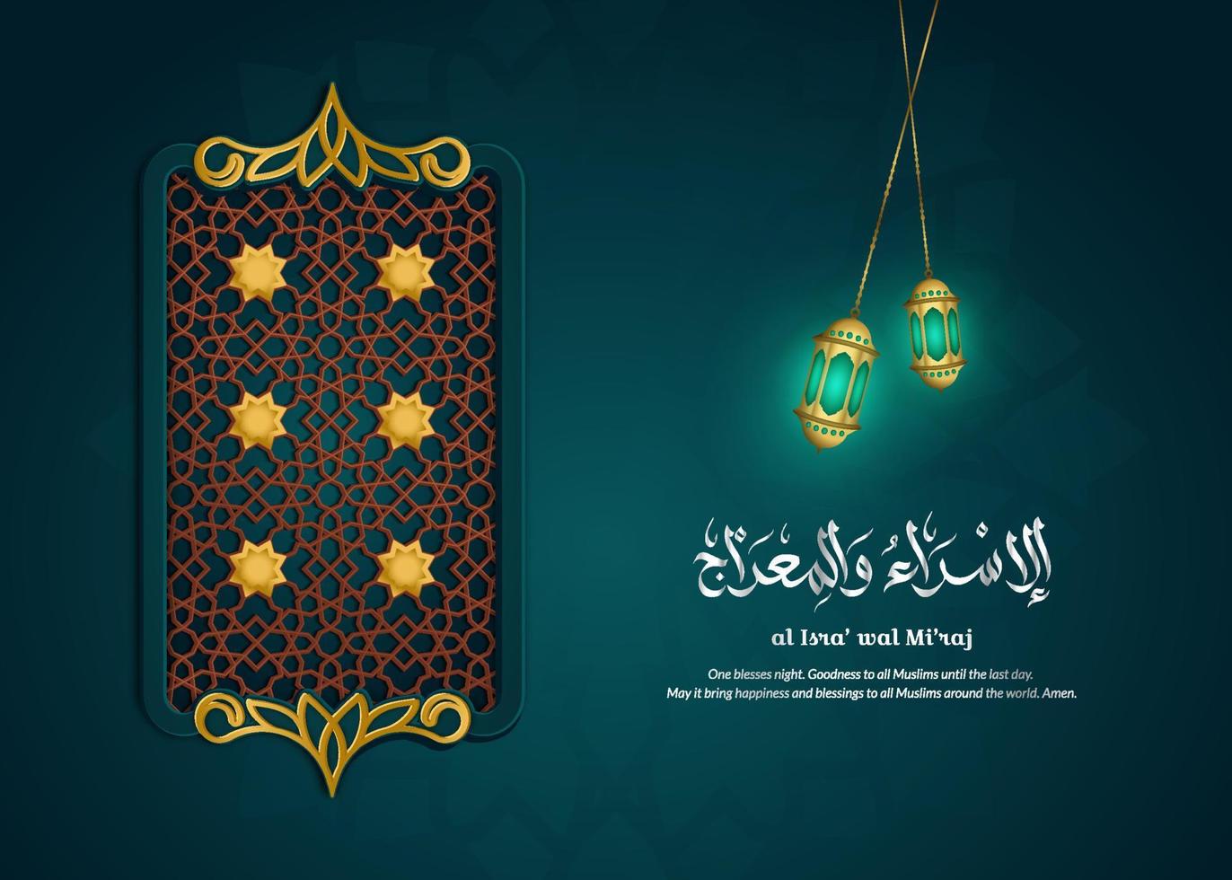 vector groet isra miraj met ornament decoratie en Islamitisch meetkundig patroon. vector illustratie