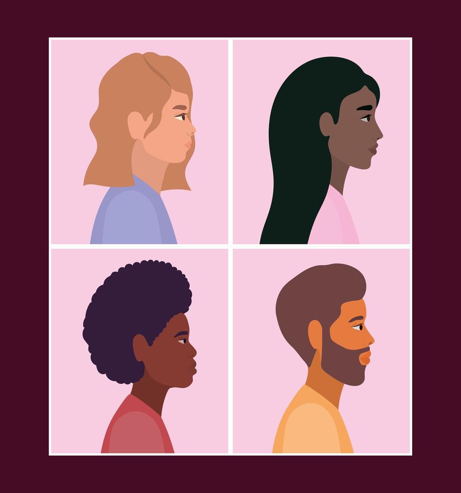 diversiteit aan cartoons voor vrouwen en mannen in frames vector