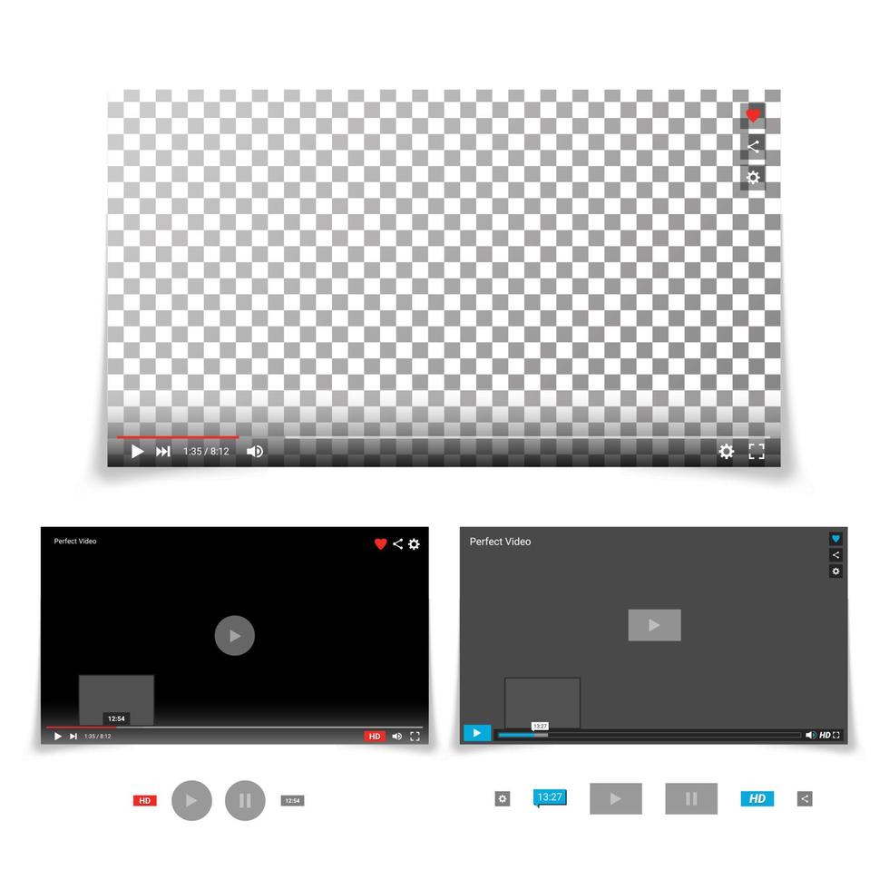 video speler koppel sjabloon vector. met vooruitgang bar en controle toetsen vol scherm, volume, tijd vector