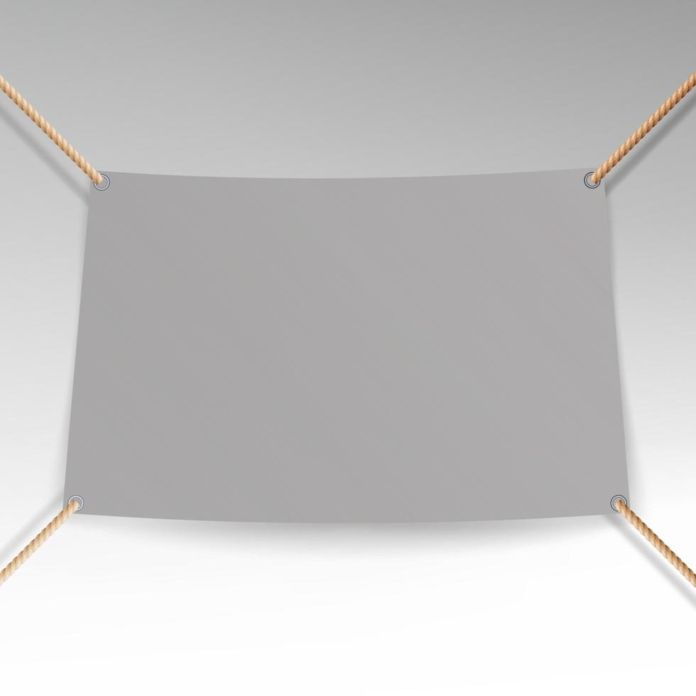 wit banier met touwen vector. leeg textiel hangende banier bespotten omhoog. vector