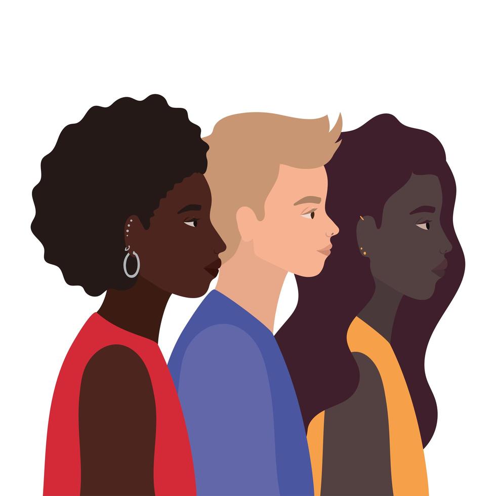 diversiteitshuiden van zwarte vrouwen en mannencartoons vector