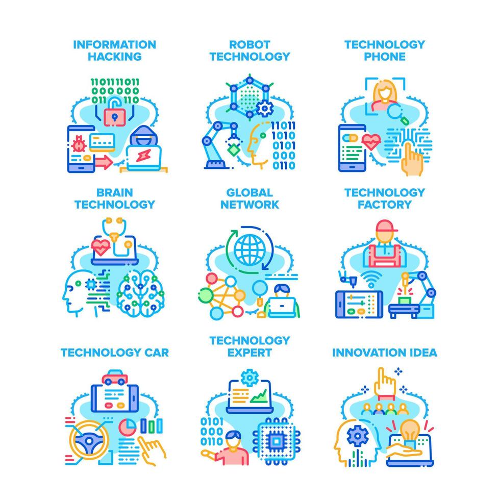 technologie netwerk reeks pictogrammen vector illustraties