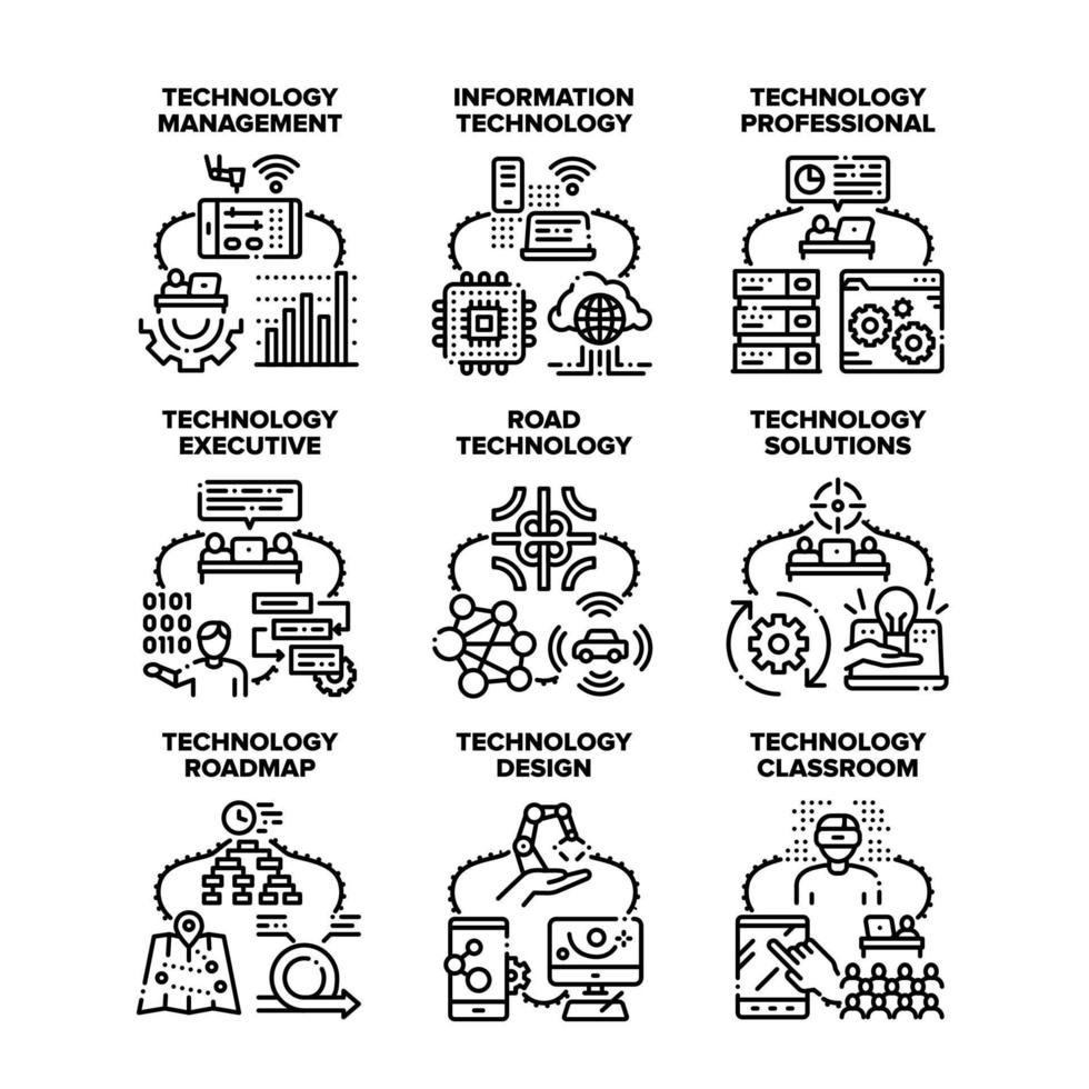 technologie oplossing reeks pictogrammen vector illustraties