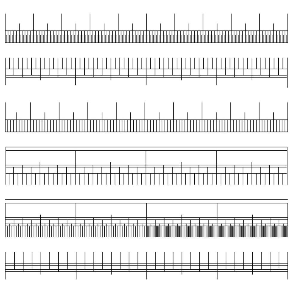 grootte indicator reeks vector. zwart horizontaal meeteenheid. heerser diploma uitreiking. verschillend eenheid afstanden. geïsoleerd illustratie vector