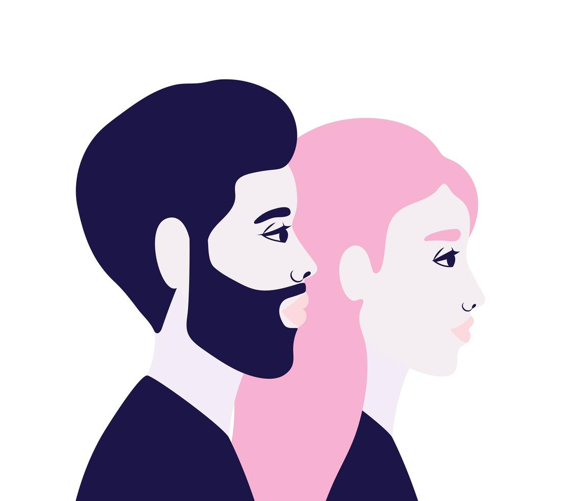 vrouw en man cartoon in zijaanzicht vector