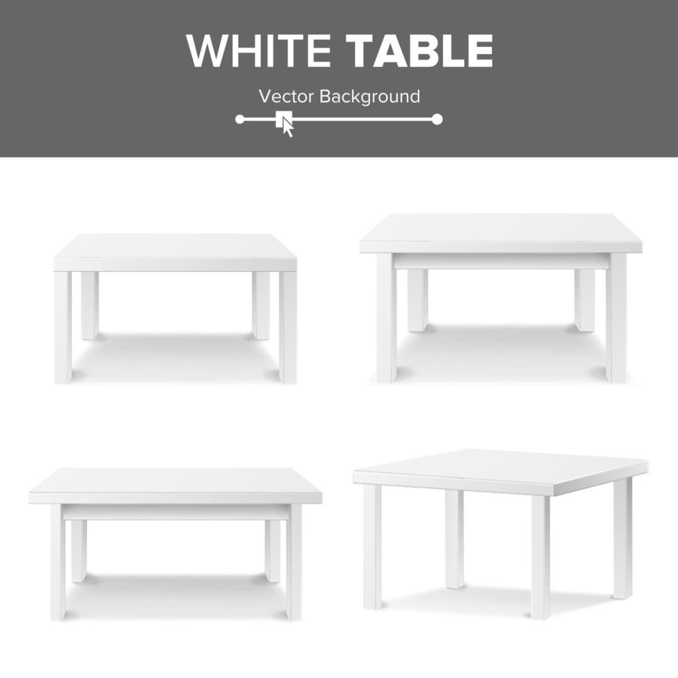 leeg wit plastic tafel reeks geïsoleerd Aan wit achtergrond. realistisch platform. vector illustratie. mooi zo voor Product Scherm sjabloon.