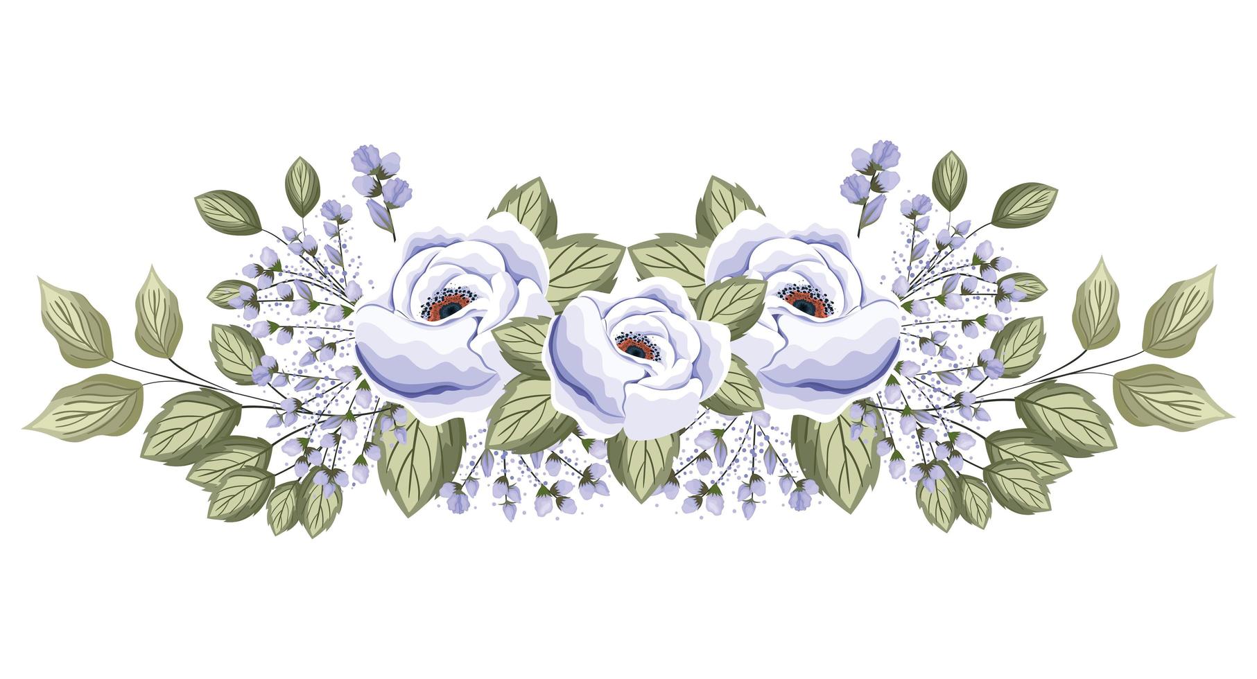 witte rozen bloemen met knoppen en bladeren schilderen vector