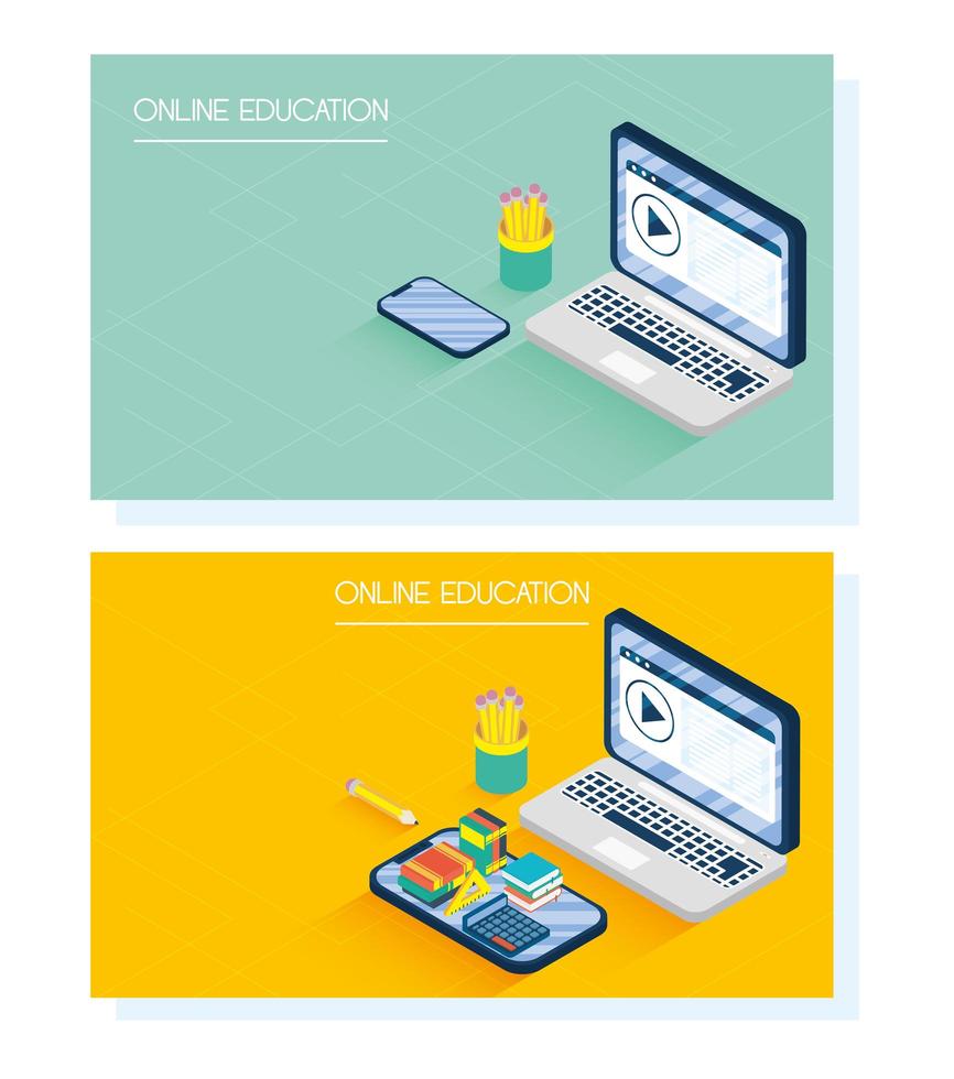 banner voor online onderwijs en e-learning met laptop vector