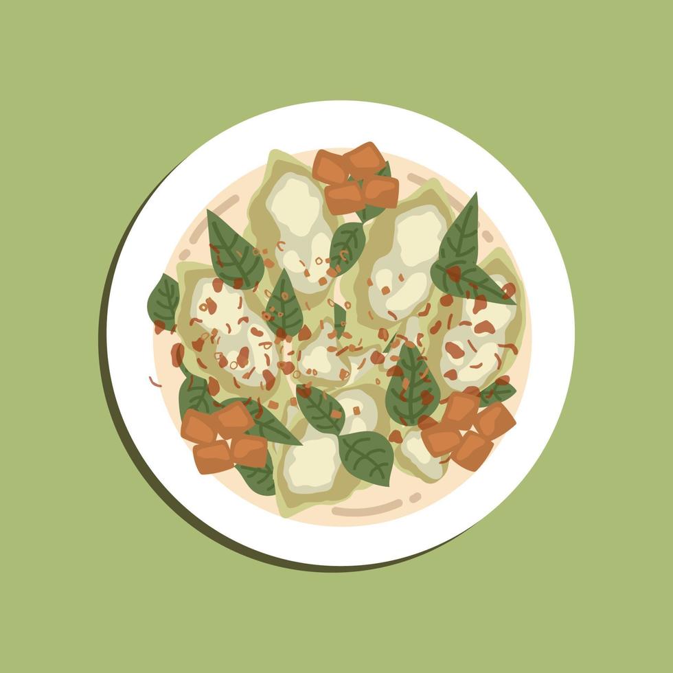 ayam woku of kip woku of pittig basilicum kip is een Indonesisch voedsel van manado en het heeft rijk aroma en pittig smaak. voedsel illustratie, voedsel tekenfilm. vector