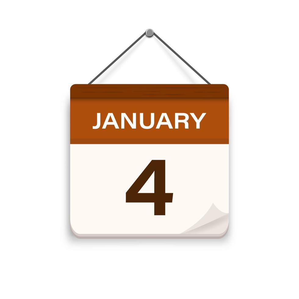 januari 4, kalender icoon met schaduw. dag, maand. vergadering afspraak tijd. evenement schema datum. vlak vector illustratie.