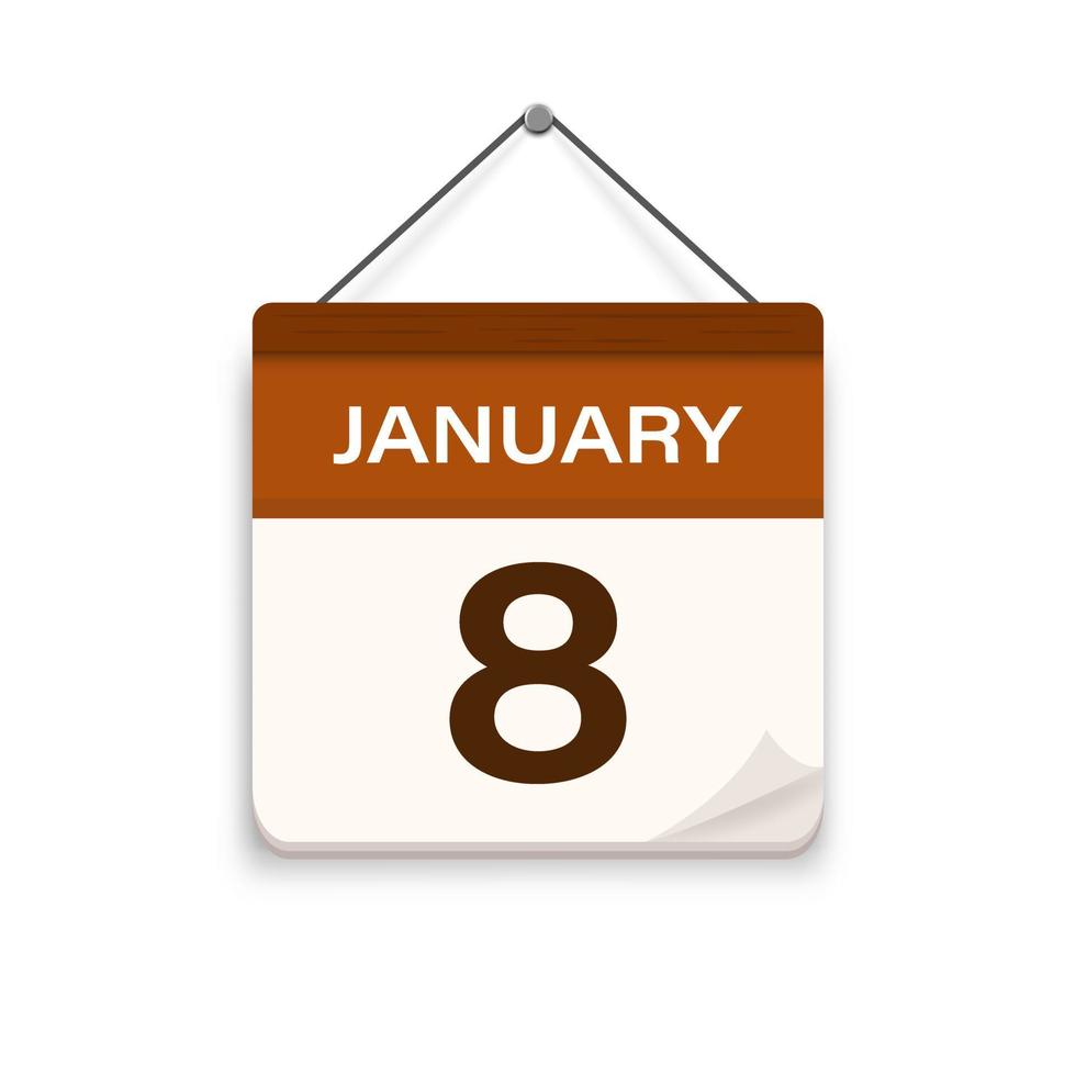 januari 8, kalender icoon met schaduw. dag, maand. vergadering afspraak tijd. evenement schema datum. vlak vector illustratie.