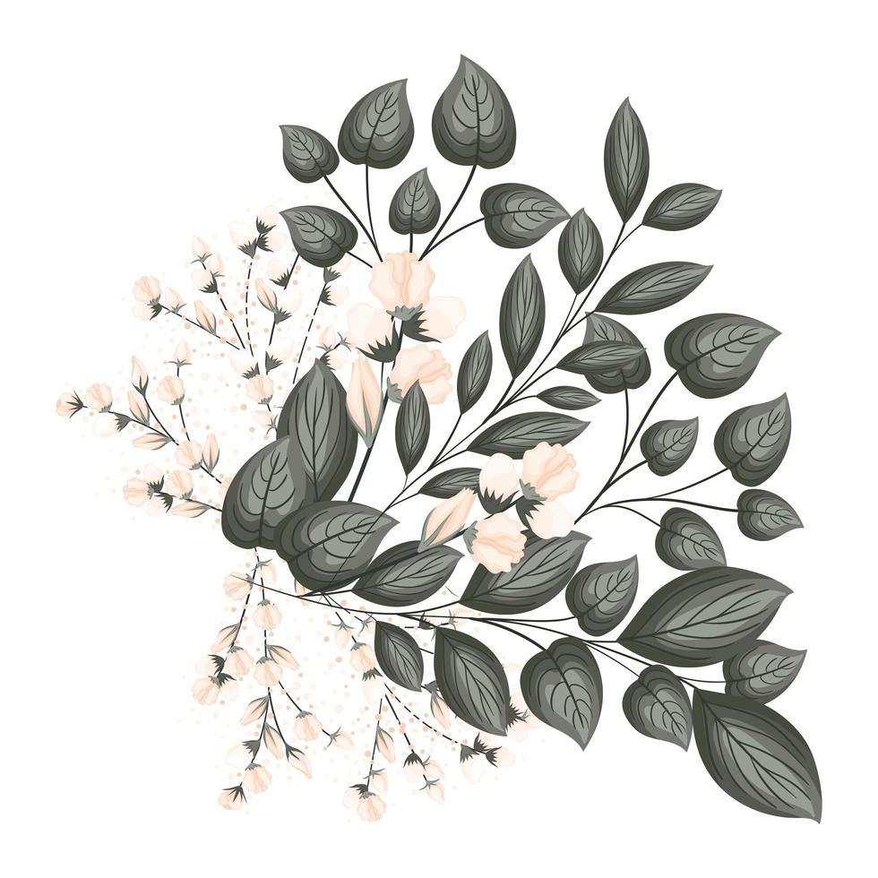 witte knoppen bloemen met bladeren boeket schilderen vector
