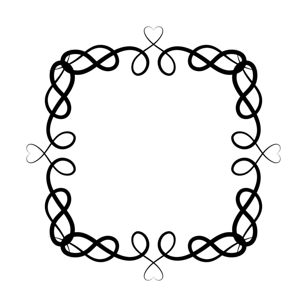 zwart ornamentkader met hartvormen vector