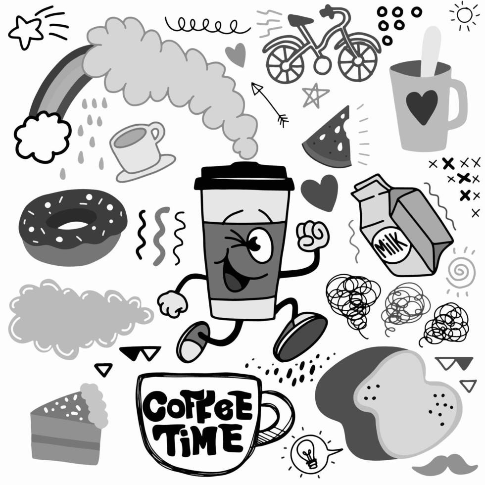 illustratie, schattig hand- getrokken halloween doodles ,koffie tijd tekening tekening collectie.hand getrokken tekening illustraties in kleurrijk tekenfilm stijl. vector