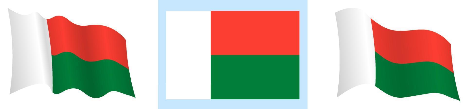 vlag van Madagascar in statisch positie en in beweging, fladderend in wind in exact kleuren en maten, Aan wit achtergrond vector