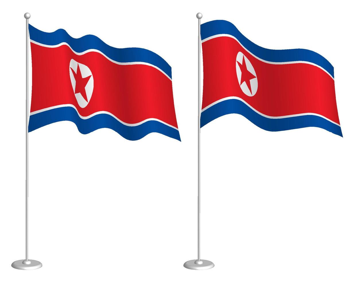 vlag van DVK, noorden Korea Aan vlaggenmast golvend in wind. vakantie ontwerp element. controlepost voor kaart symbolen. geïsoleerd vector Aan wit achtergrond