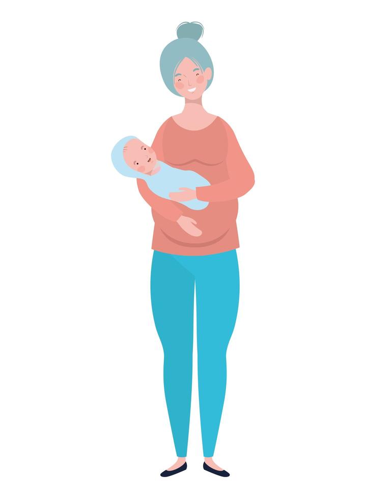 vrouw met een pasgeboren baby in haar armen vector