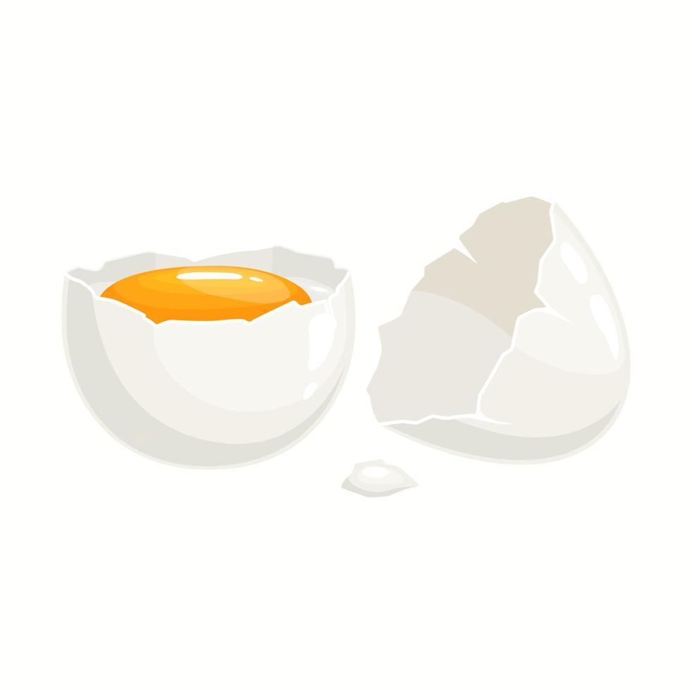tekenfilm kip ei met gebroken schelp en dooier vector