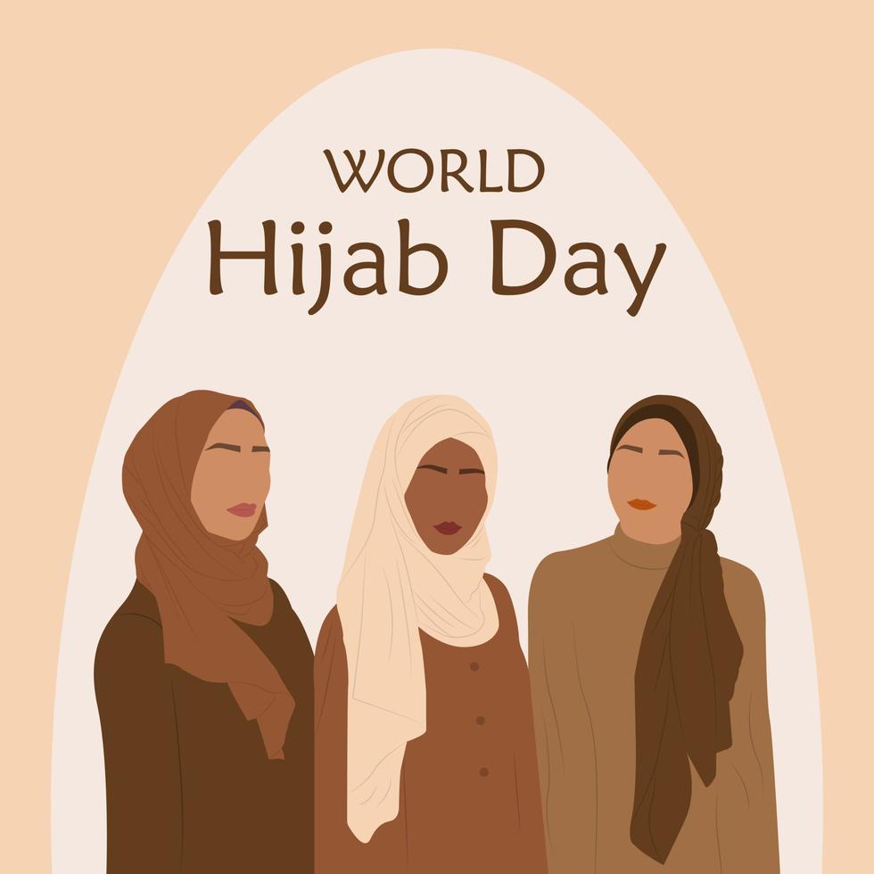 wereld hijab dag. moslim meisjes in hijaab. vector illustratie.