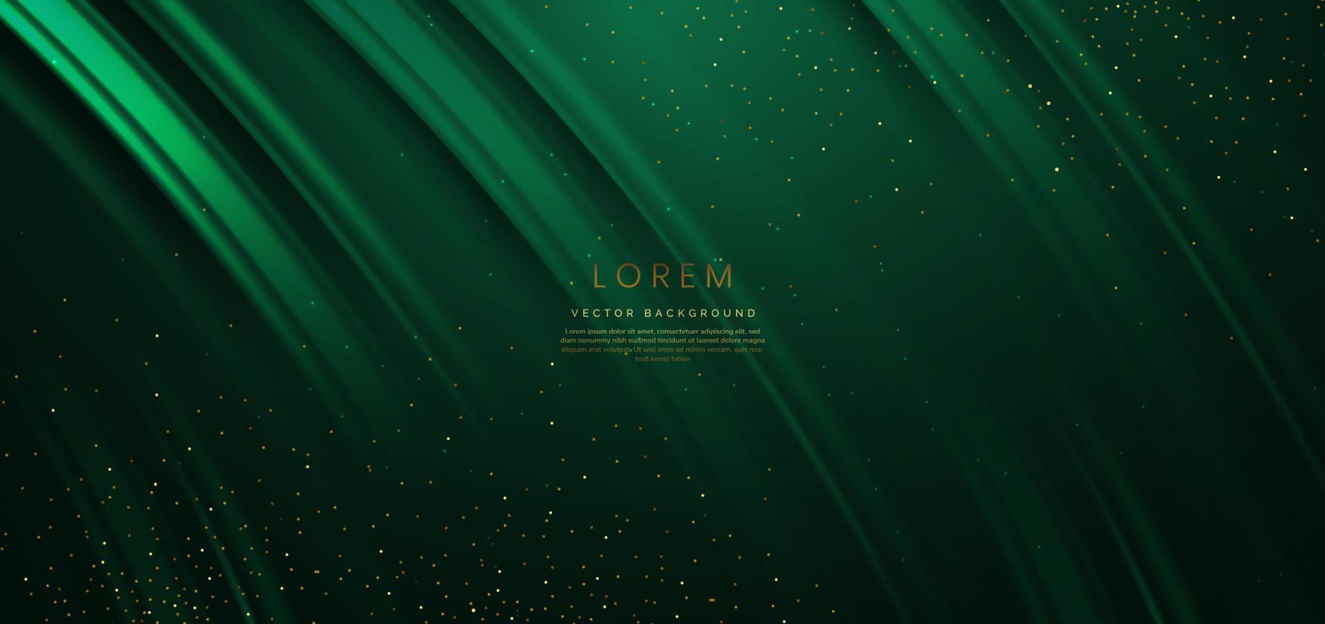 luxe gebogen groen Aan donker groen achtergrond met gouden schitteren sparkles elementen . sjabloon premie prijs ontwerp. vector