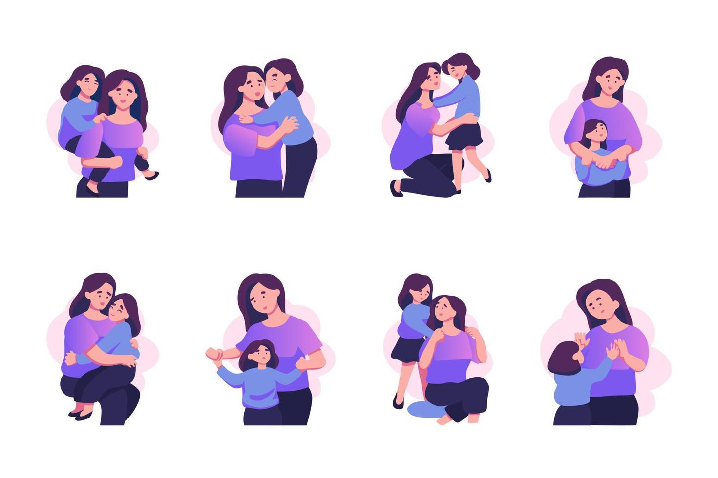 gelukkig moeders en meisjes kinderen knuffelen, lachend, glimlachen samen. vector