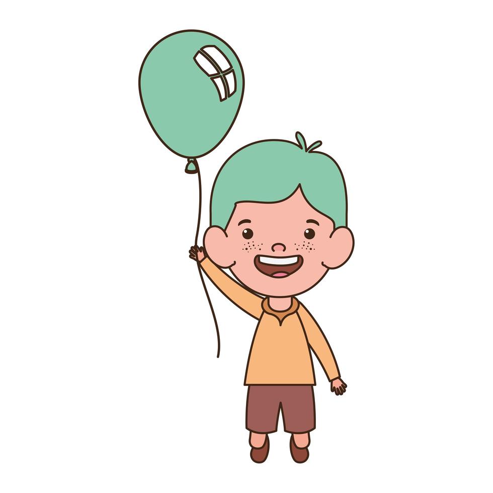 babyjongen lachend met heliumballon in de hand vector