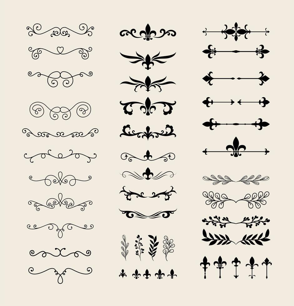 scheidingslijnen ornamenten lijnstijl symboolset vector