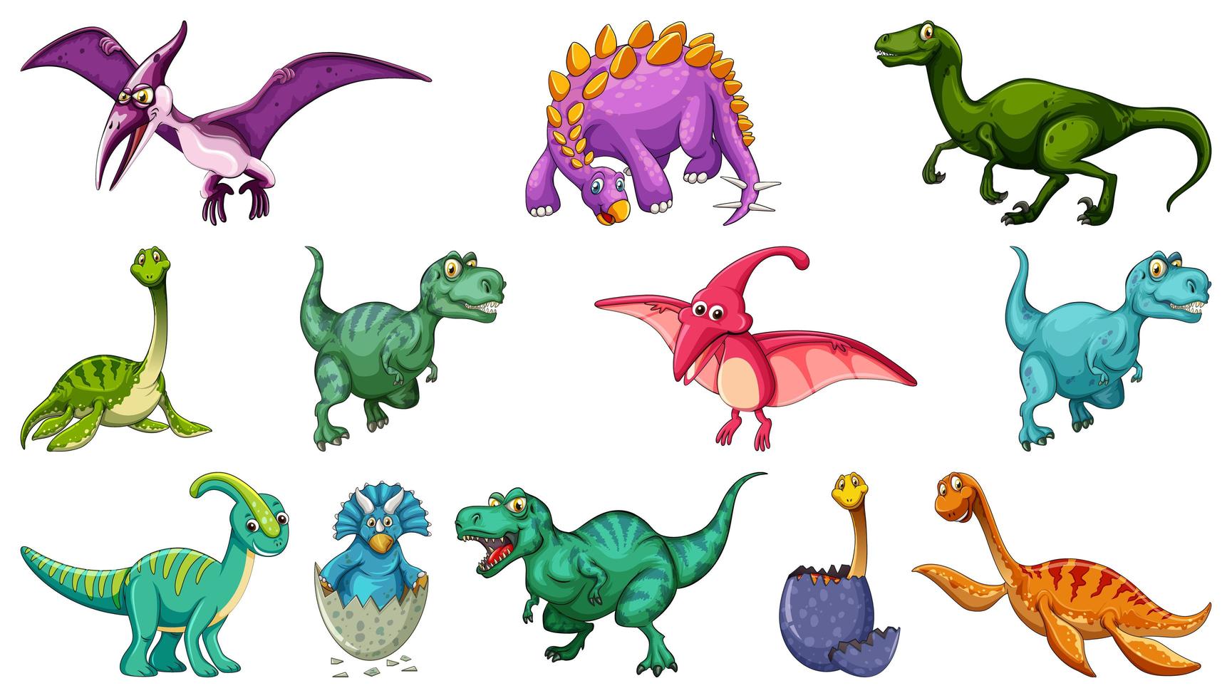 set van verschillende dinosaurus stripfiguur geïsoleerd op een witte achtergrond vector