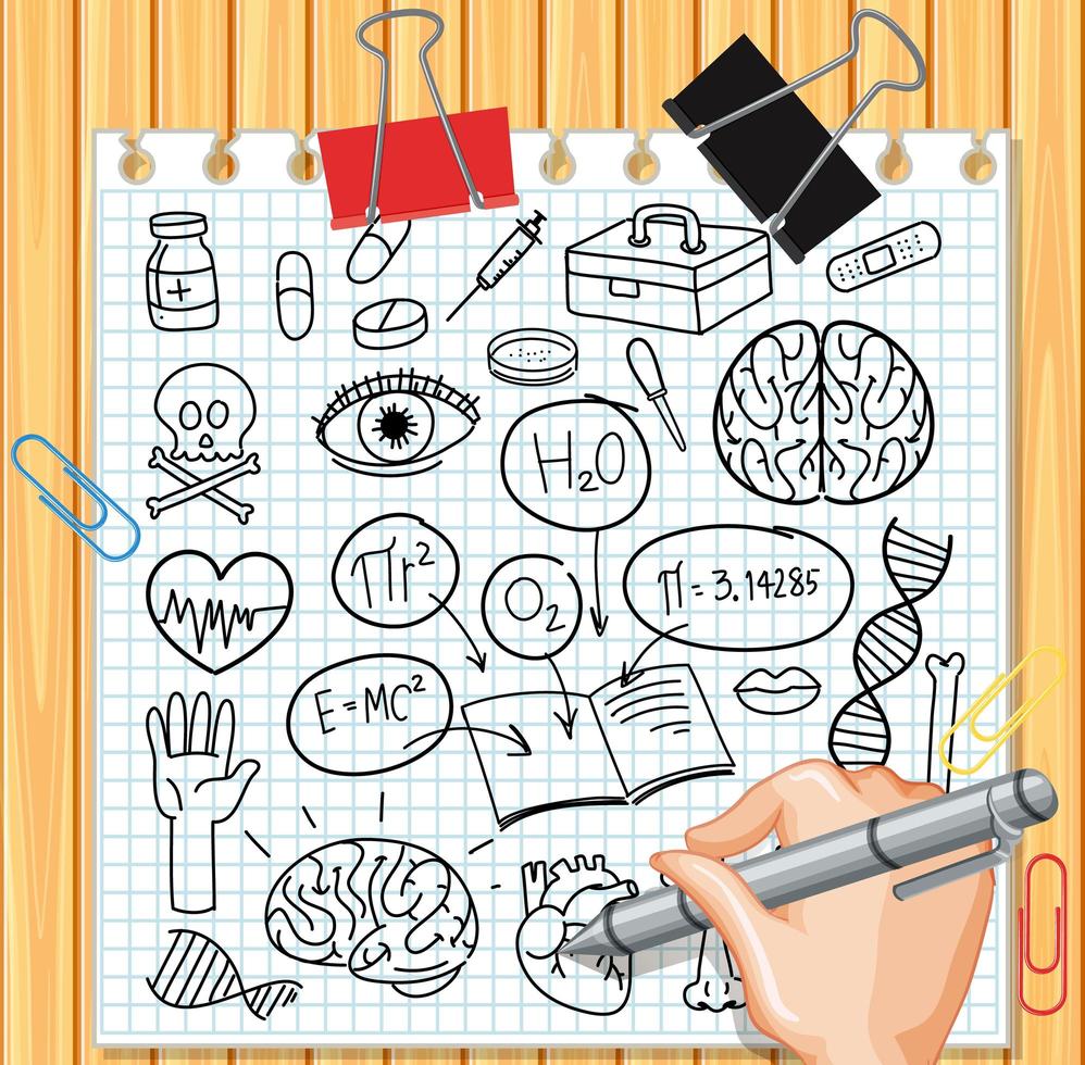 medische wetenschap element in doodle of schetsstijl op papier vector