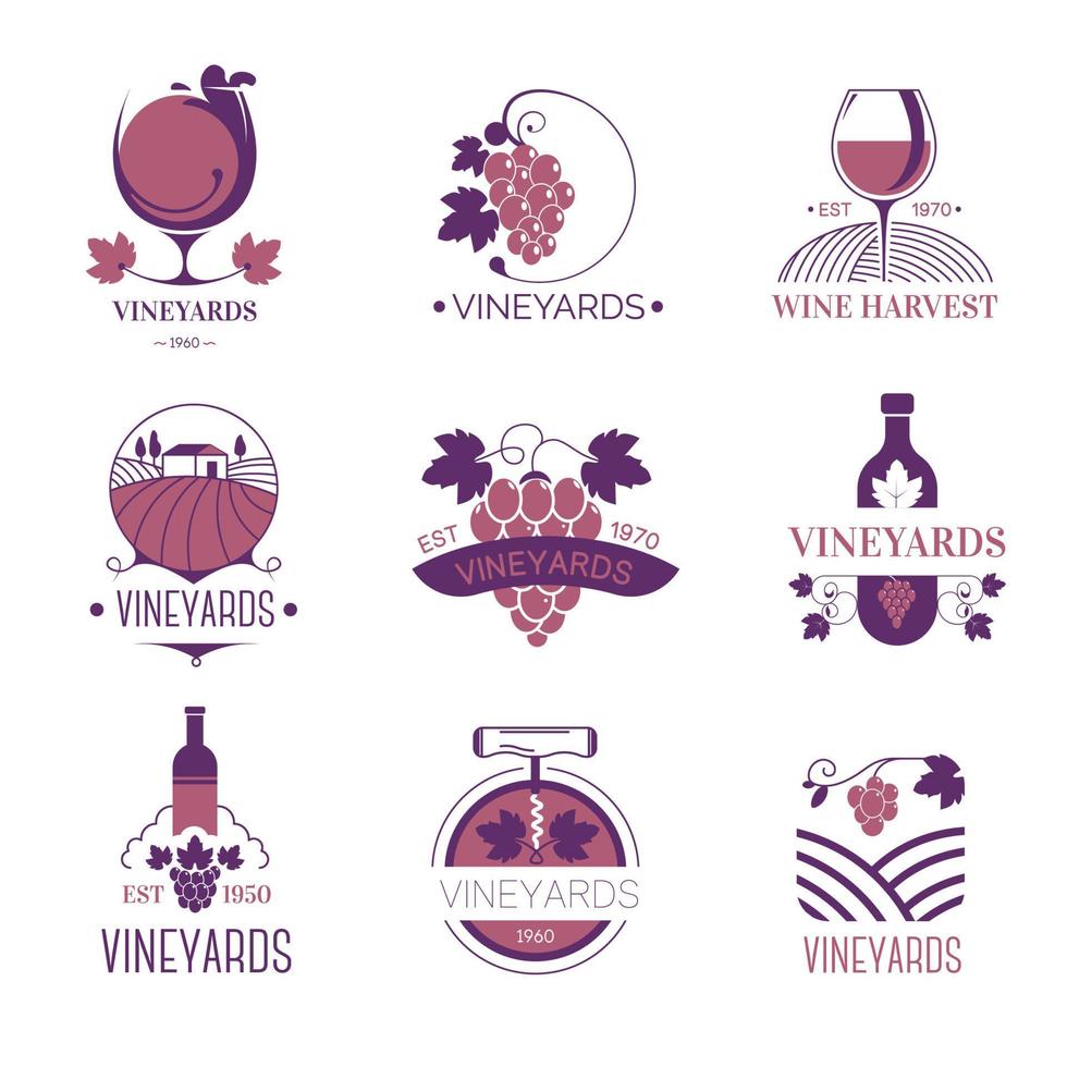 wijn maken en wijngaard, wijnbouw logotypes vector