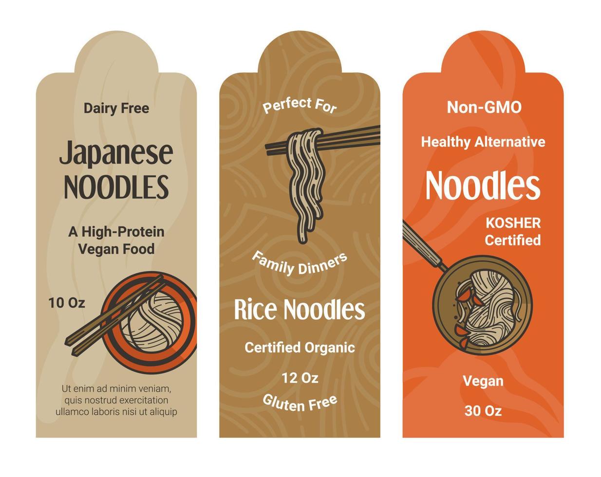 Japans noedels, niet ggo producten, stickers vector
