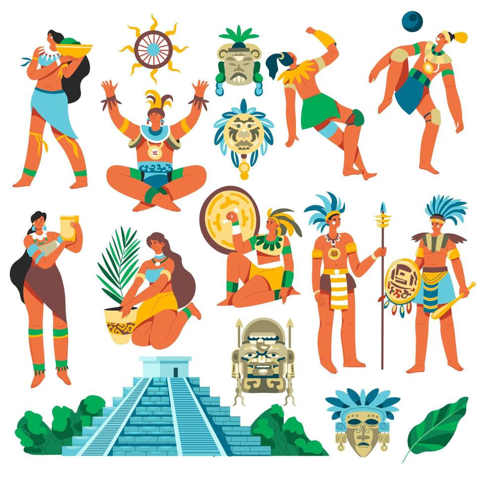 mayan beschaving, mensen en totems, citadel vector