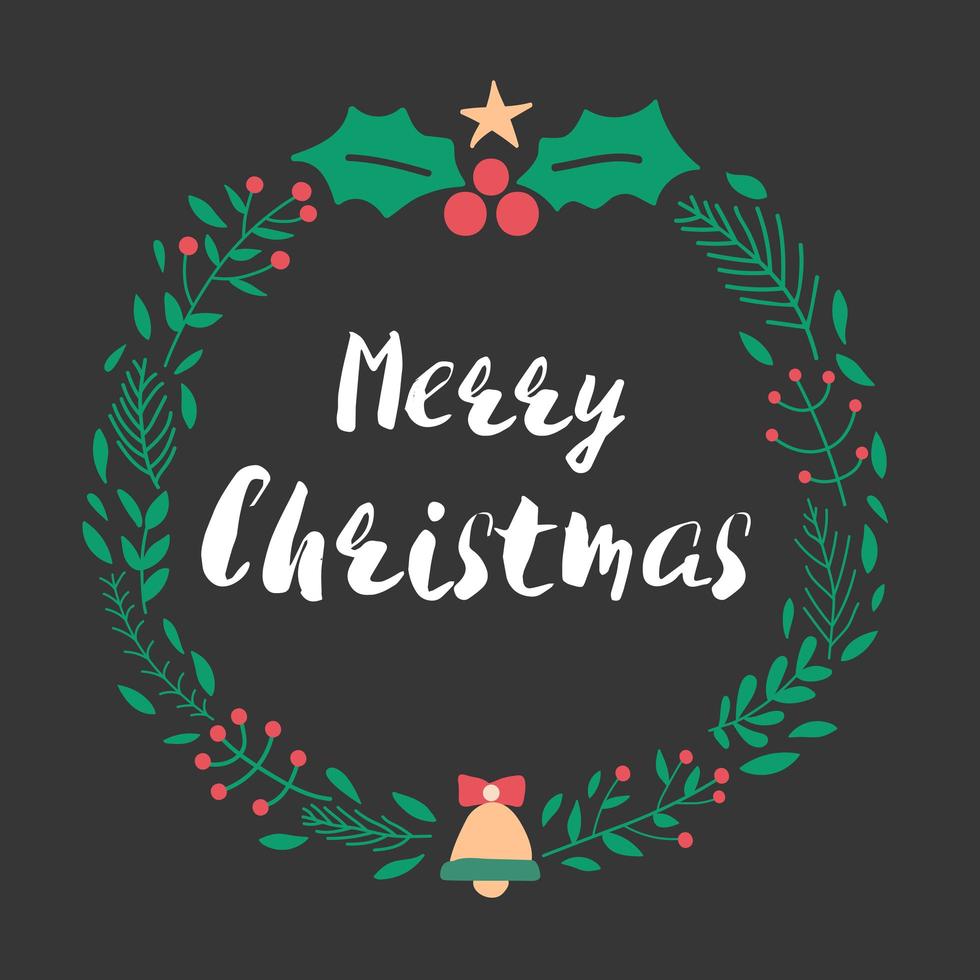 kerst belettering ontwerp met krans decoratie vector