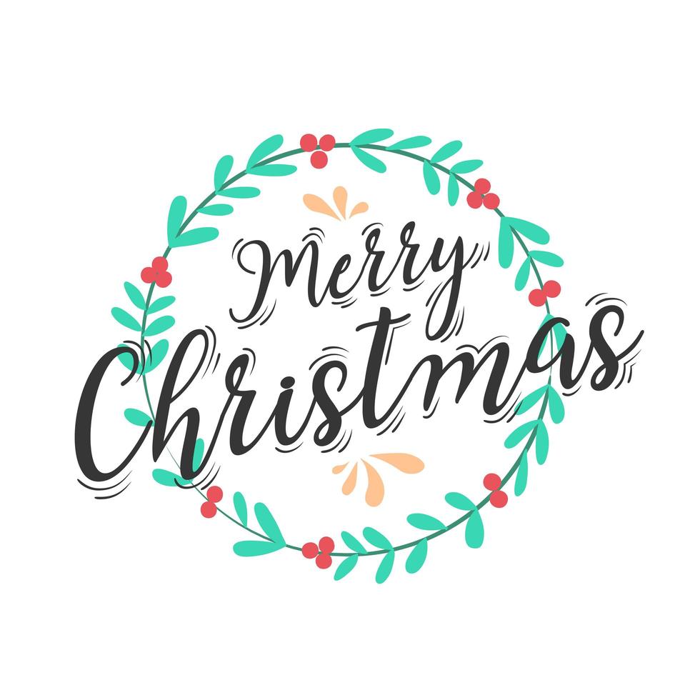 kerst belettering ontwerp met krans decoratie vector