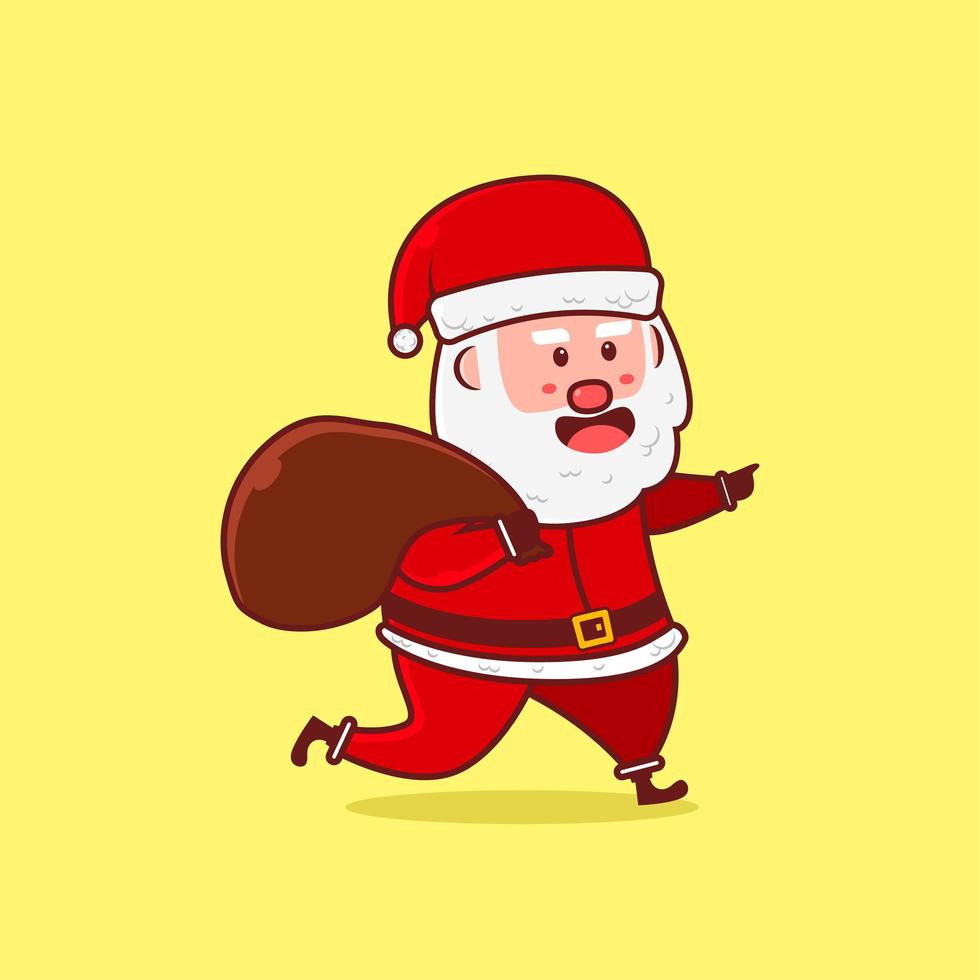 schattige schattige kerstman draagt een zak met geschenken cartoon vector