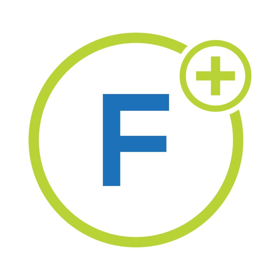 brief f gezondheidszorg symbool medisch logo sjabloon. artsen logo met stethoscoop teken vector