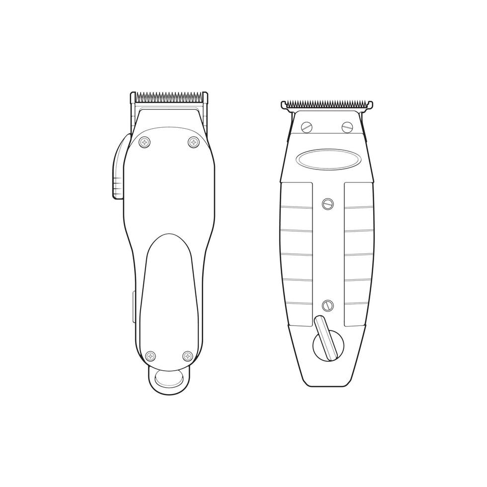 reeks van haar- tondeuse machine lijn kunst stijl. kapper professioneel hulpmiddel. vector lijn kunst illustratie geïsoleerd voor kleur boek.