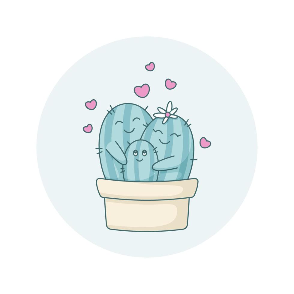 gelukkig familie van cactussen in een pot. vector illustratie geïsoleerd Aan achtergrond.