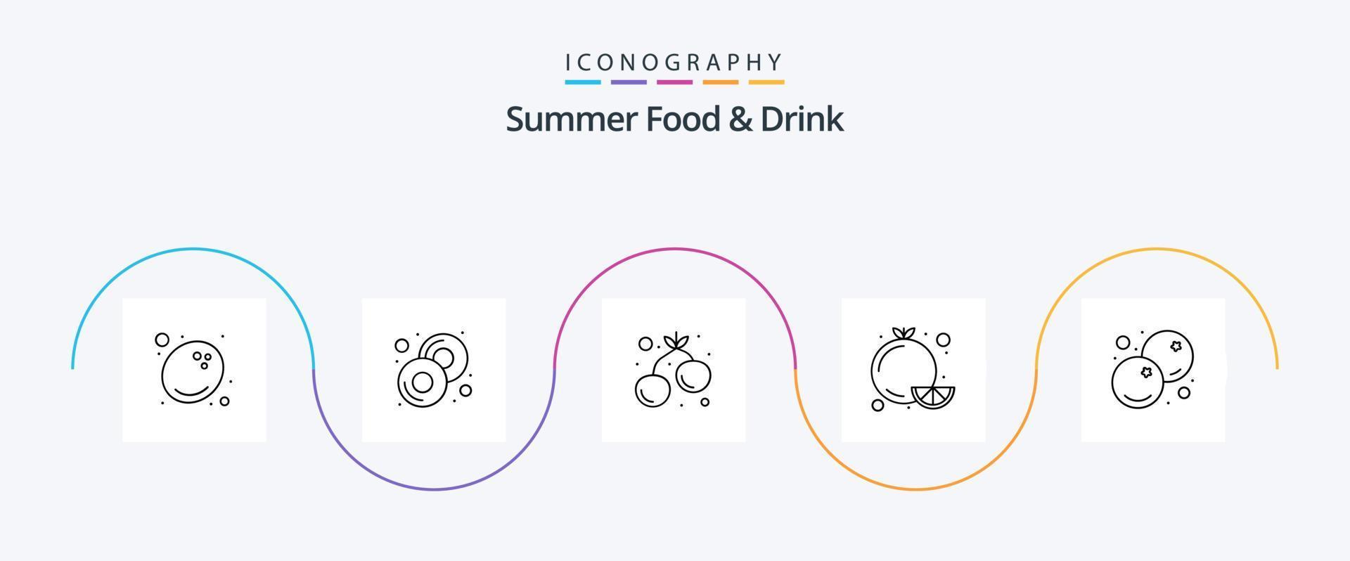 zomer voedsel en drinken lijn 5 icoon pak inclusief fruit. blauw. fruit. BES. voedsel vector