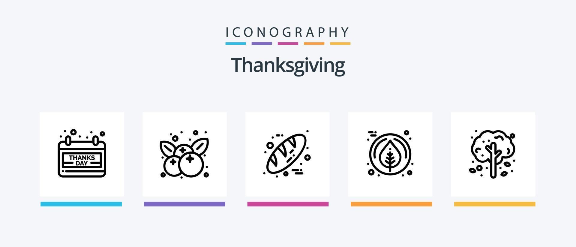 dankzegging lijn 5 icoon pak inclusief herfst. ontbijt. maïs. pap. schaal. creatief pictogrammen ontwerp vector