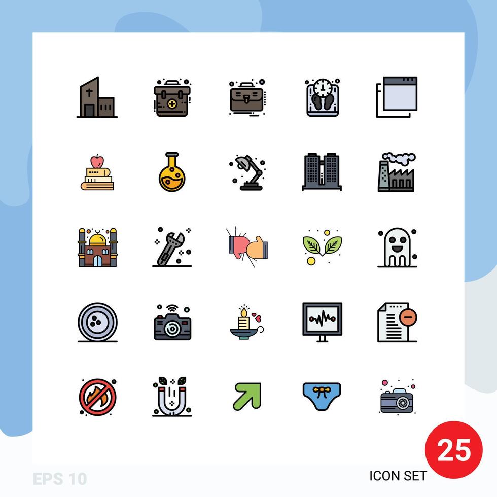 universeel icoon symbolen groep van 25 modern gevulde lijn vlak kleuren van apps gewicht uitrusting massa koffer bewerkbare vector ontwerp elementen