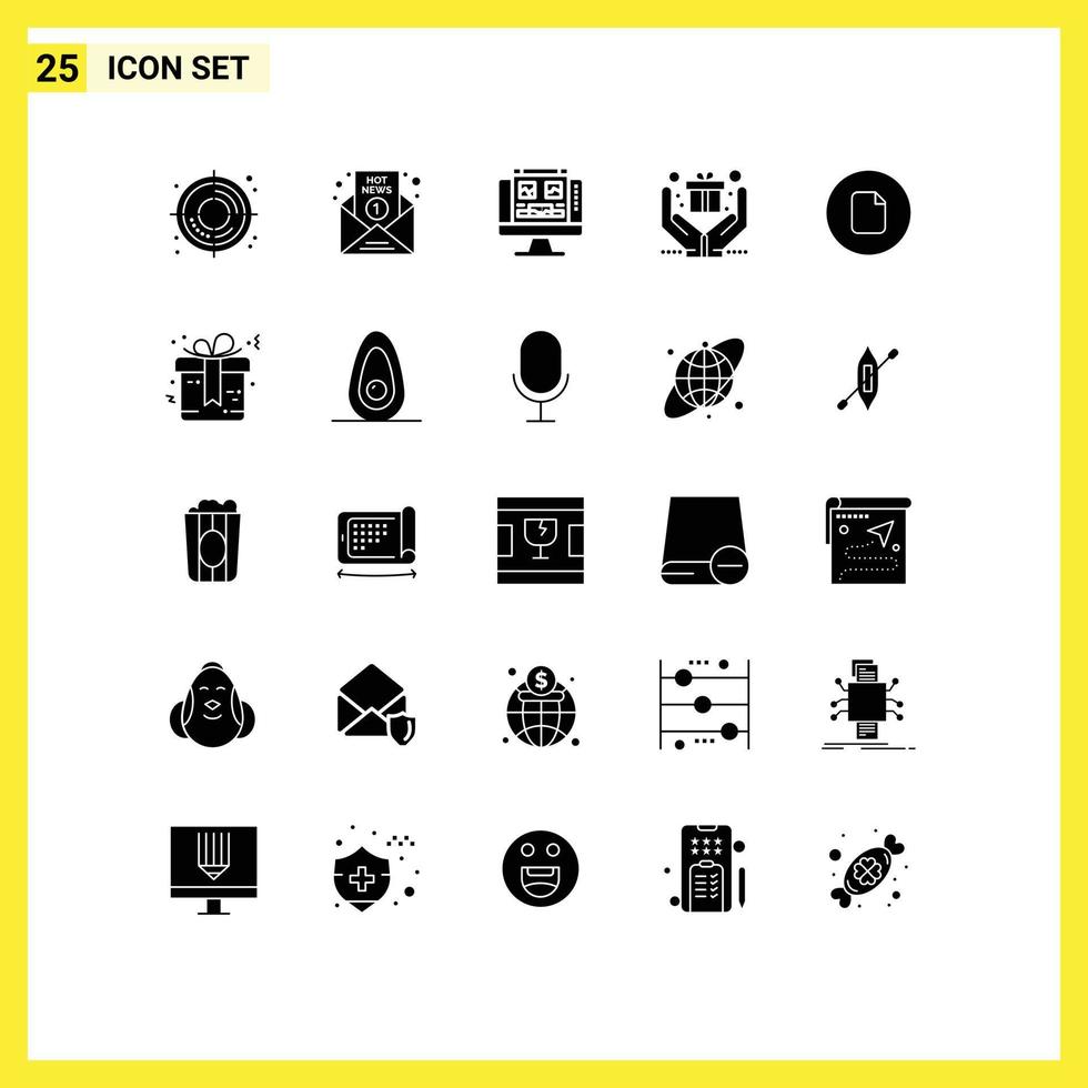 groep van 25 solide glyphs tekens en symbolen voor eenvoudig document galerij Cadeau geschenk bewerkbare vector ontwerp elementen